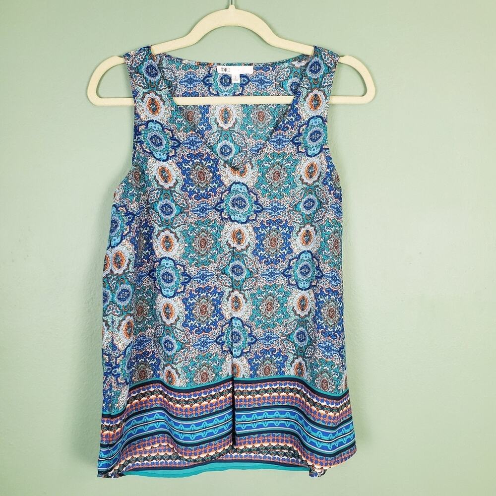 DR2 by Daniel Rainn Inverted Pleat Sleeveless Blue Blouse Size Small